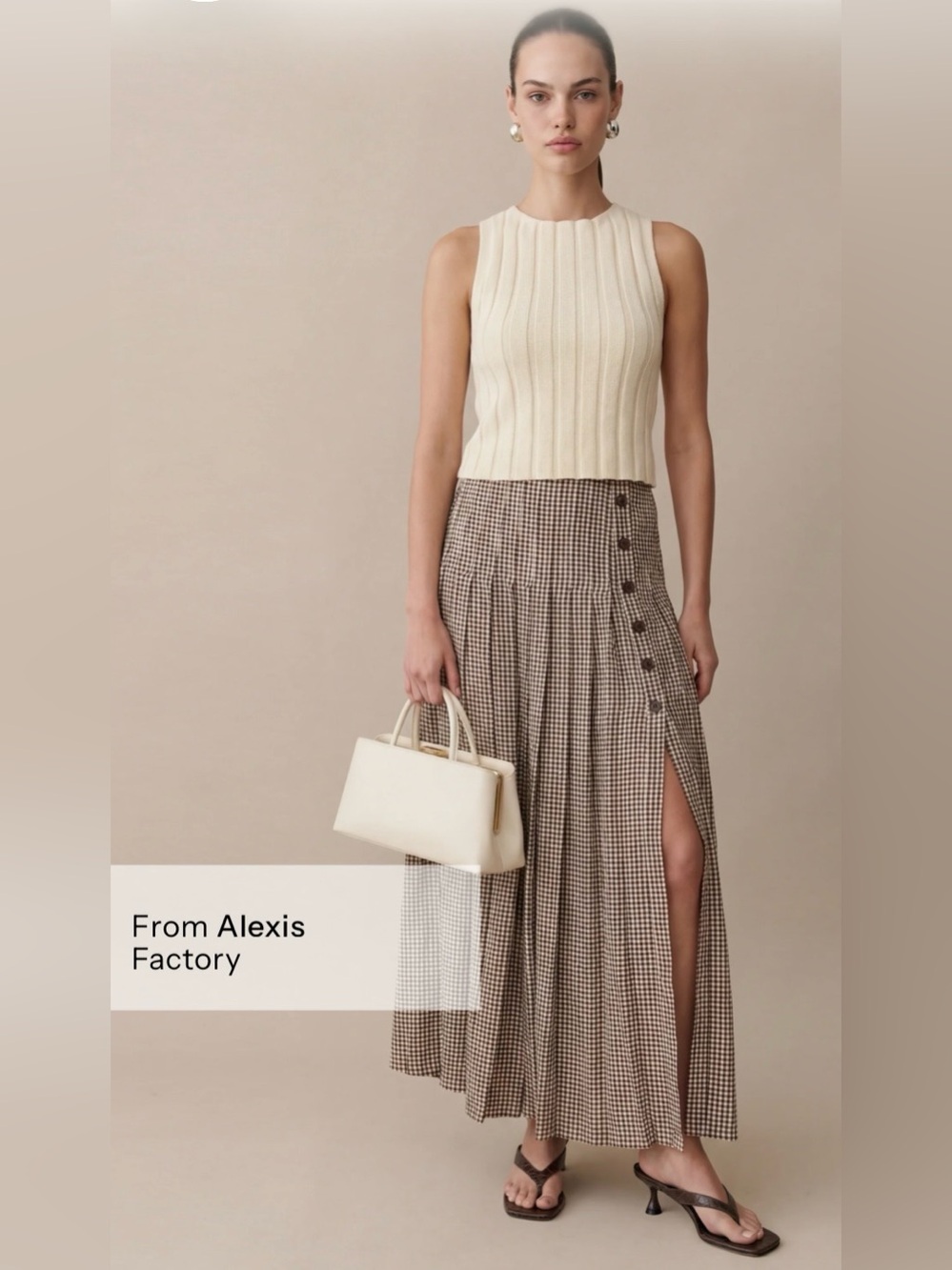 kourt Romina Brown Gingham Pleated Maxi Skirt Size 6 NWT Few Moda Alexis